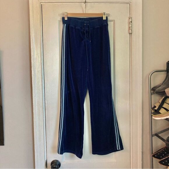 Vintage Y2K Xhilaration Blue Velour Flare Sweatpants with Lace-Up Front - Picture 1 of 4